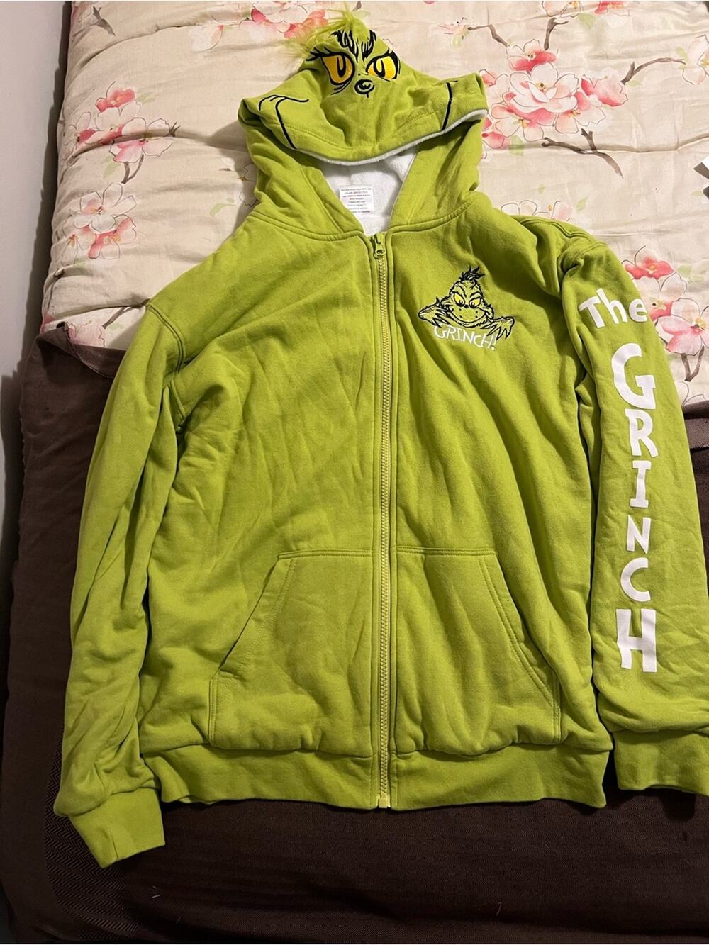 Dr. Seuss The Grinch Zip Hoodie Medium Green Faux Fur Hood